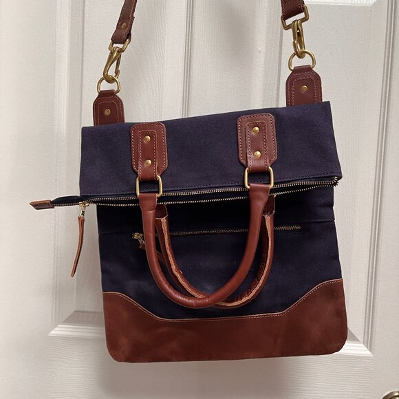 UNITED BY BLUE - Leather and Canvas - Work Tote Shoulder Bag - Navy - Picture 1 of 6